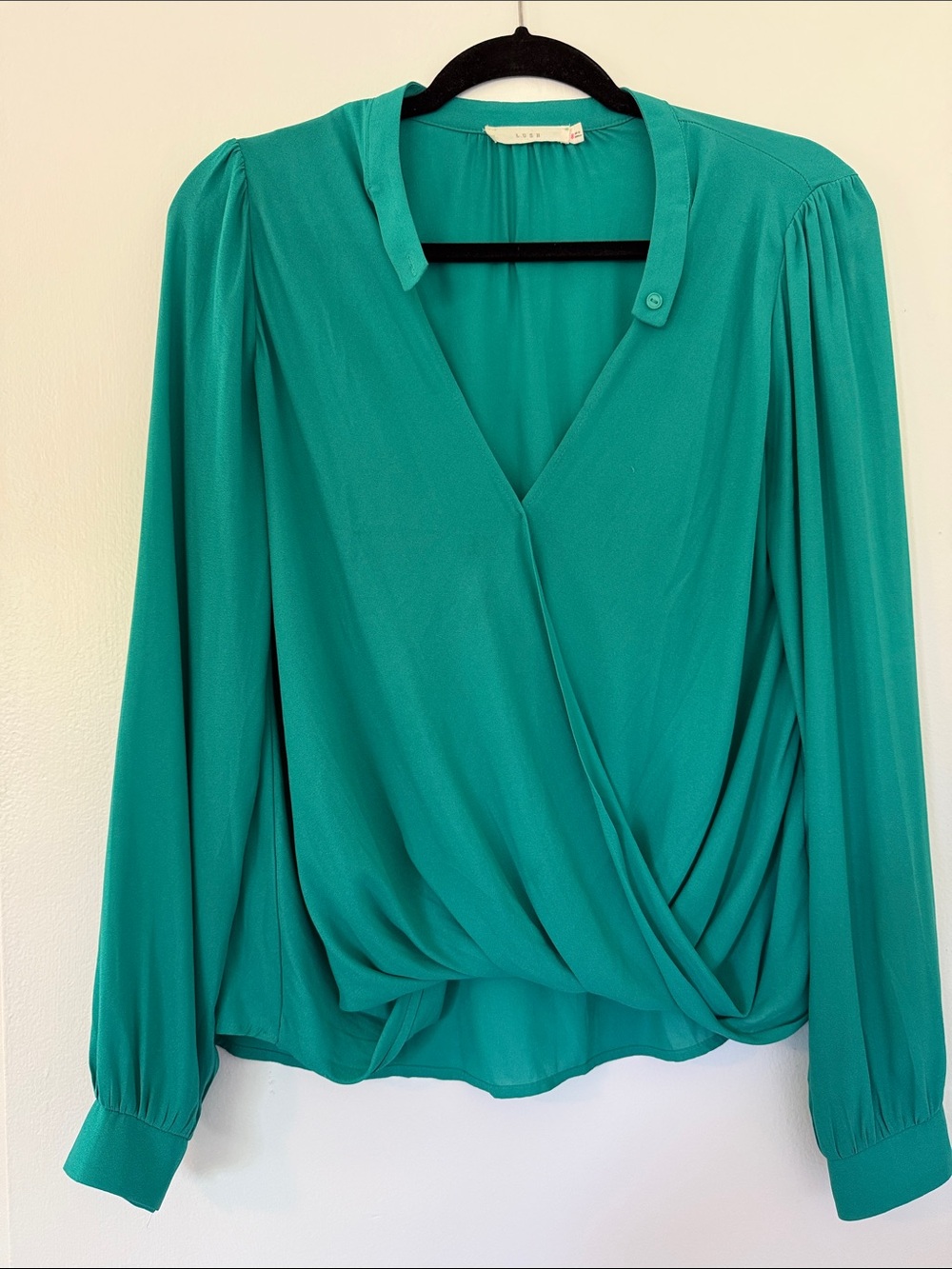 Lush Teal Draped Surplice Blouse
